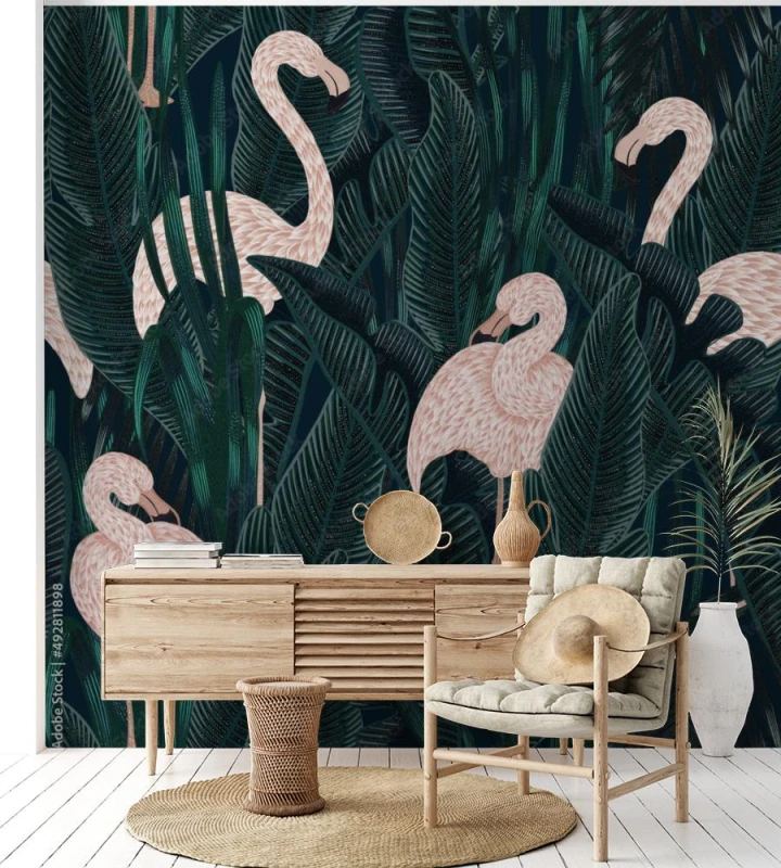 fototapeta flamingi w lisciach