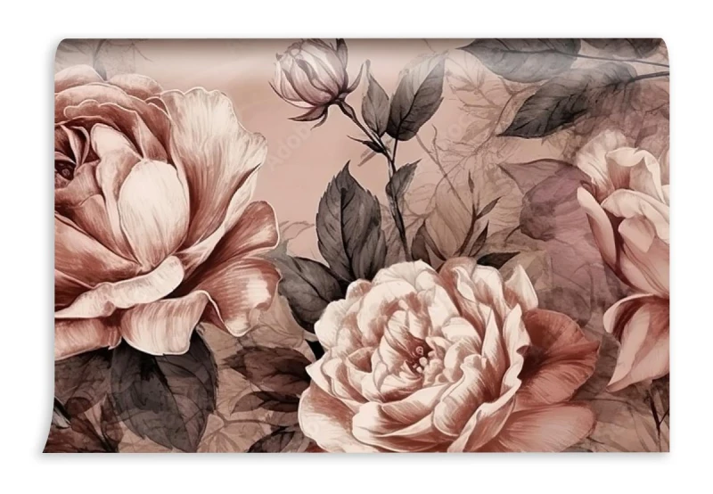 fototapeta piwonie i roze w cieplych odcieniach