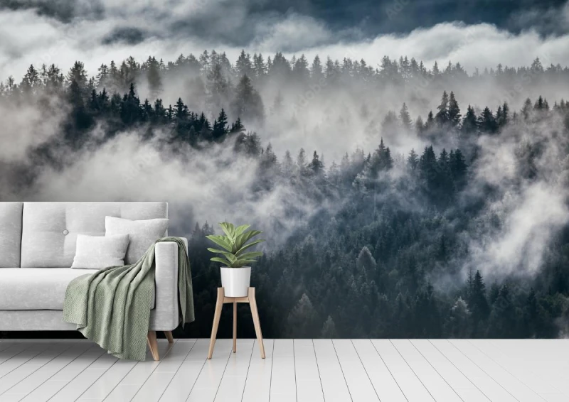 fototapeta gesta poranna mgla w alpejskim krajobrazie z j