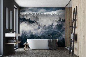 fototapeta gesta poranna mgla w alpejskim krajobrazie z j