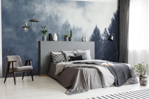 fototapeta skandynawskie drzewa we mgle
