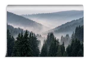 fototapeta widok z gor na doline pokryta mgla