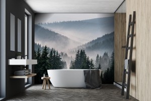 fototapeta widok z gor na doline pokryta mgla