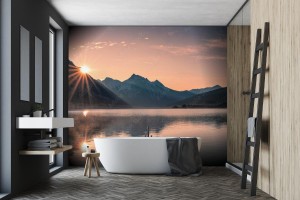 fototapeta wschod slonca na gorze z mglowym w medicine lake