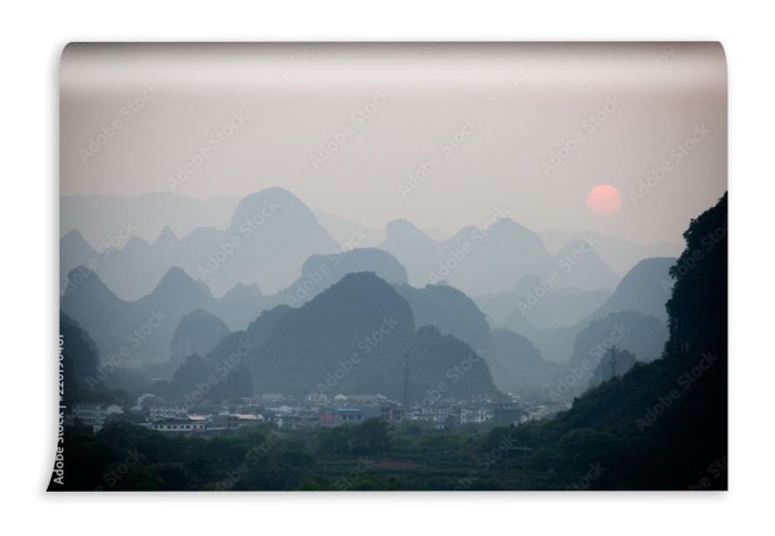 fototapeta zachod slonca w yangshuo w chinach