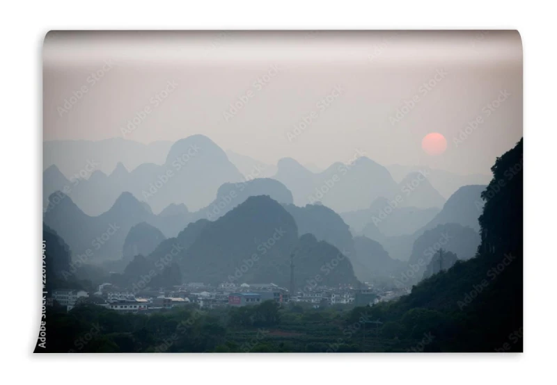 fototapeta zachod slonca w yangshuo w chinach