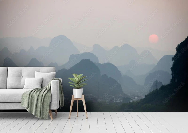 fototapeta zachod slonca w yangshuo w chinach