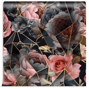 fototapeta ciemne kwiaty roz w stylu geometrycznym 3d