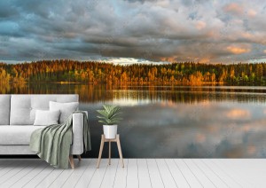 fototapeta widok zachodu slonca nad jeziorem obok kempingu k