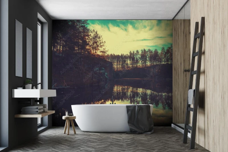 fototapeta wschod slonca nad pieknym jeziorem rano ska