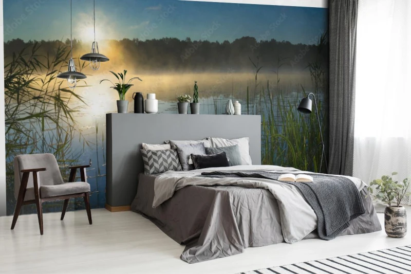 fototapeta wschod slonca nad winda wielkiej lake mazury po