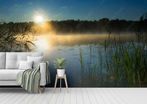 fototapeta wschod slonca nad winda wielkiej lake mazury po
