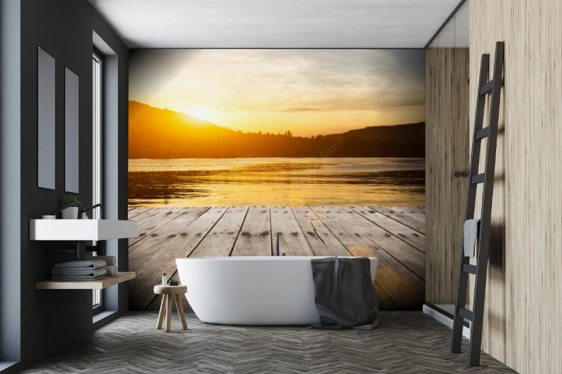 fototapeta wschod slonca ze wzgorza na widok z pustej pod