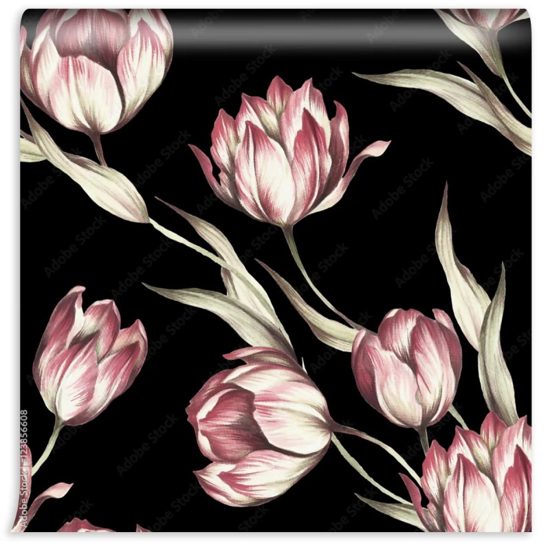 fototapeta czarna w tulipany