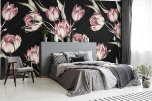 fototapeta czarna w tulipany