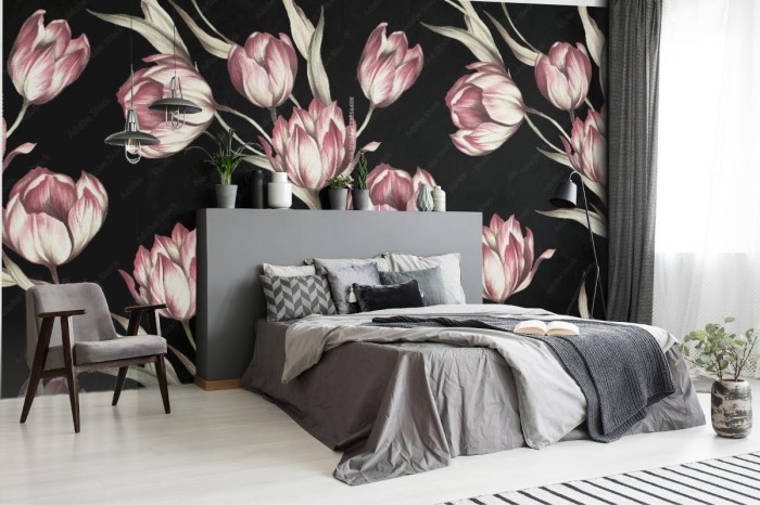 fototapeta czarna w tulipany