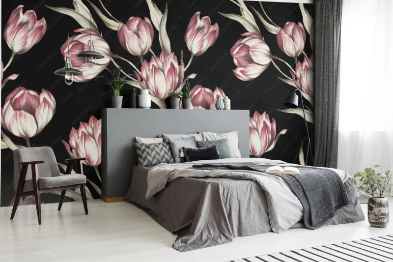 fototapeta czarna w tulipany