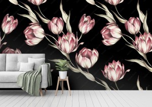 fototapeta czarna w tulipany