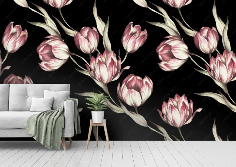 fototapeta czarna w tulipany