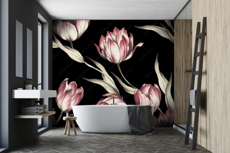 fototapeta czarna w tulipany