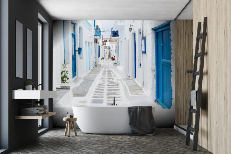 fototapeta mykonos streetview grecja
