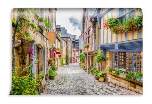 fototapeta uliczka z kwiatami w starym miescie