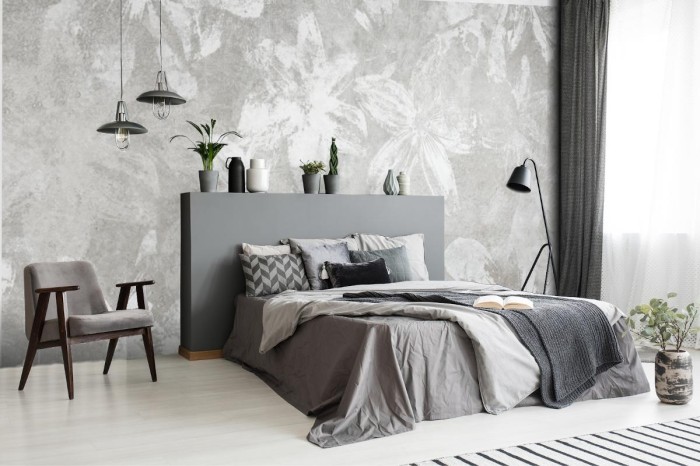 fototapeta beton biale kwiaty