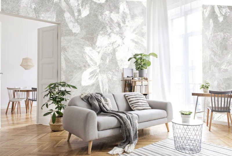 fototapeta beton biale kwiaty