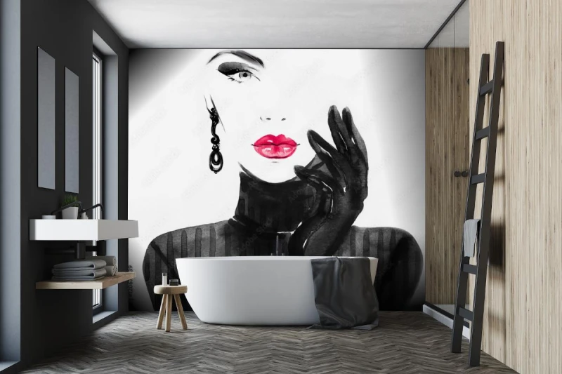 fototapeta portret kobiety w stylu akwarela ilustracja moda