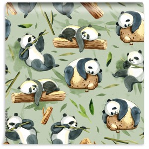fototapeta akwarela bezszwowe wzor roznych panda i lisci