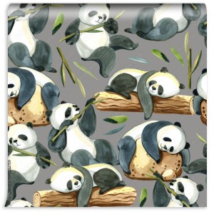 fototapeta akwarela bezszwowe wzor roznych panda i lisci