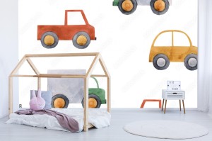 fototapeta akwarela dziecko samochod wektor wzor pojazdu
