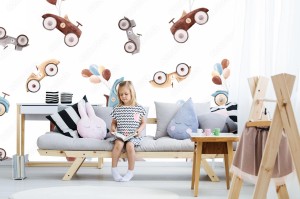 fototapeta akwarela wektor wzor samochodu dziecka