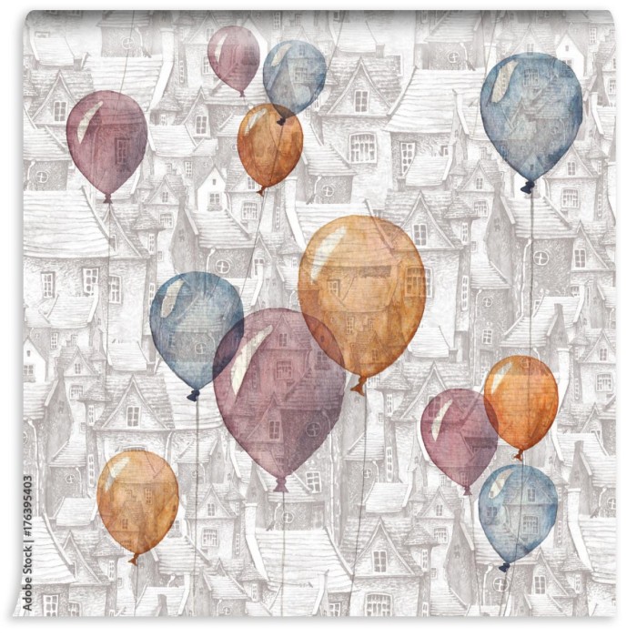 fototapeta bezszwowy wzor z akwareli ilustracja balony i s