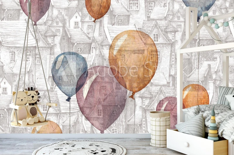 fototapeta bezszwowy wzor z akwareli ilustracja balony i s